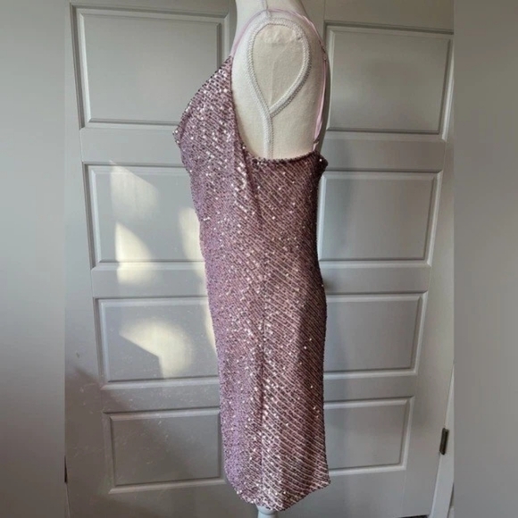 Sequin Cowl Neck Slip Dress in Dusty Rose - Picture 2 of 4